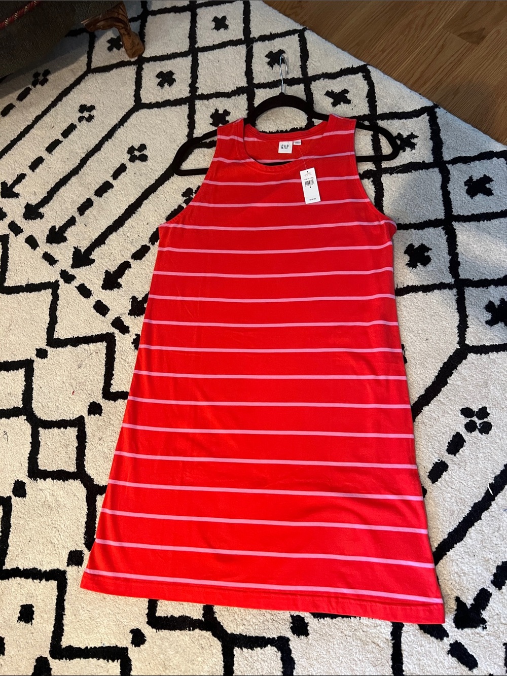 GAP Red with Light Pink Striped Sleeveless Tank Dress